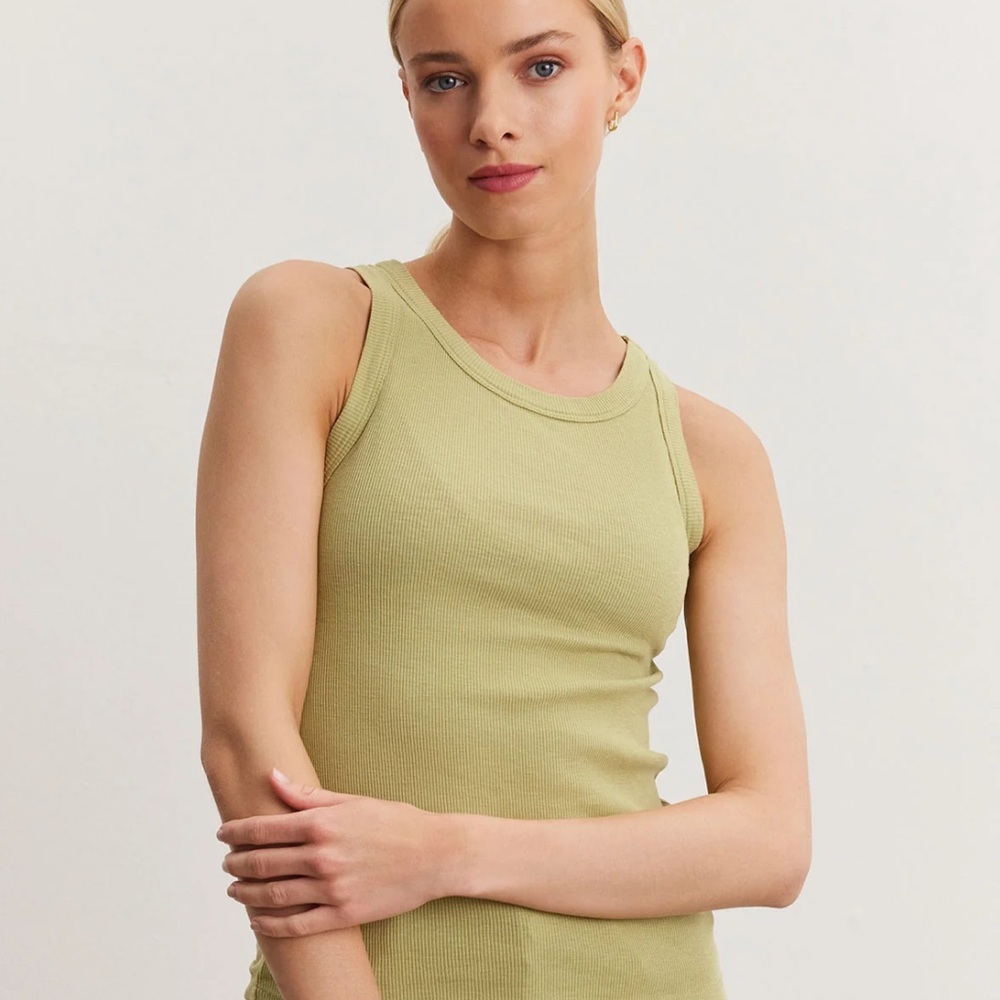 Reformation Loretta Rib Cotton Tank Dress in Celery Size M